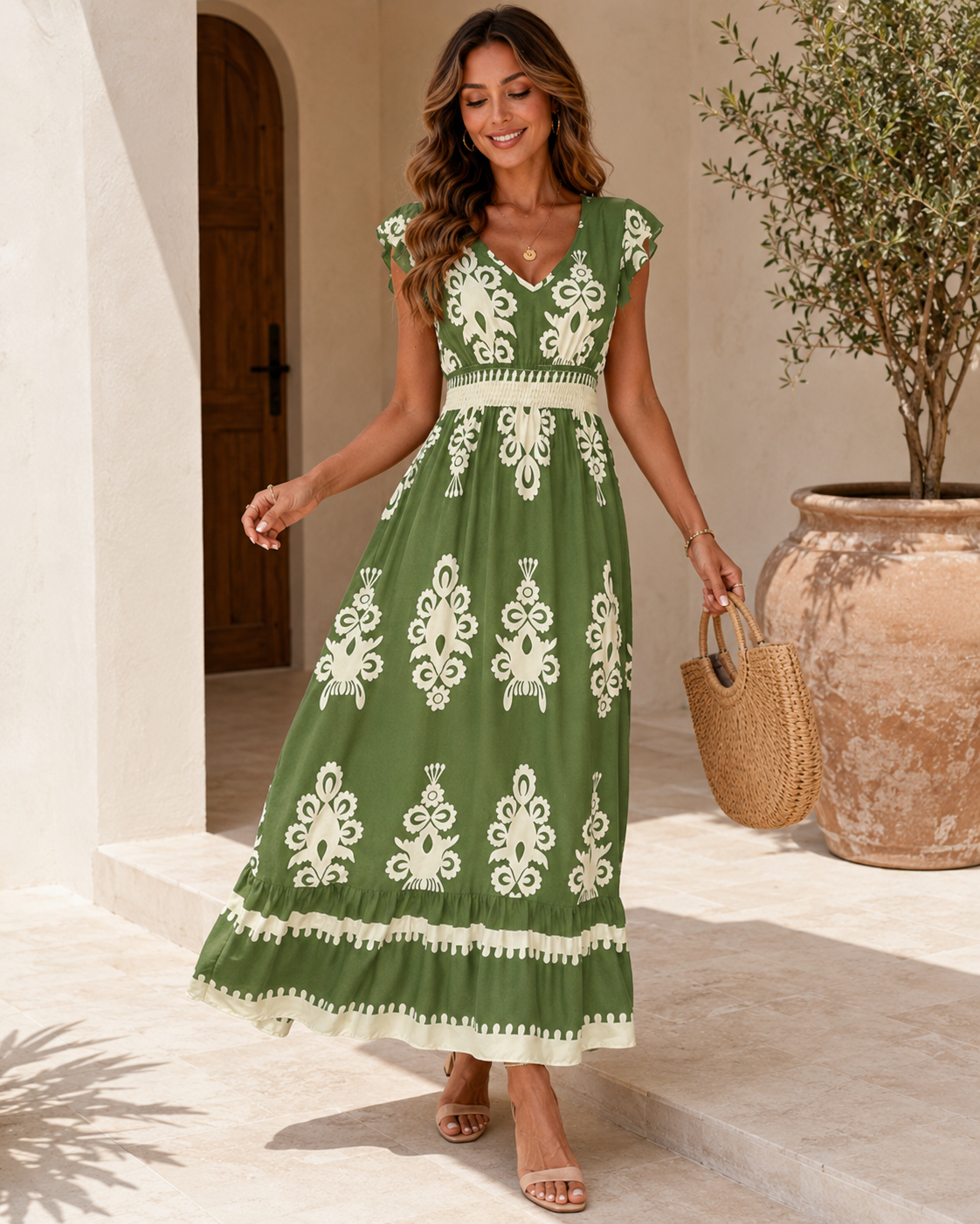 Women's Embroidered Flowing Midi Dress Klara