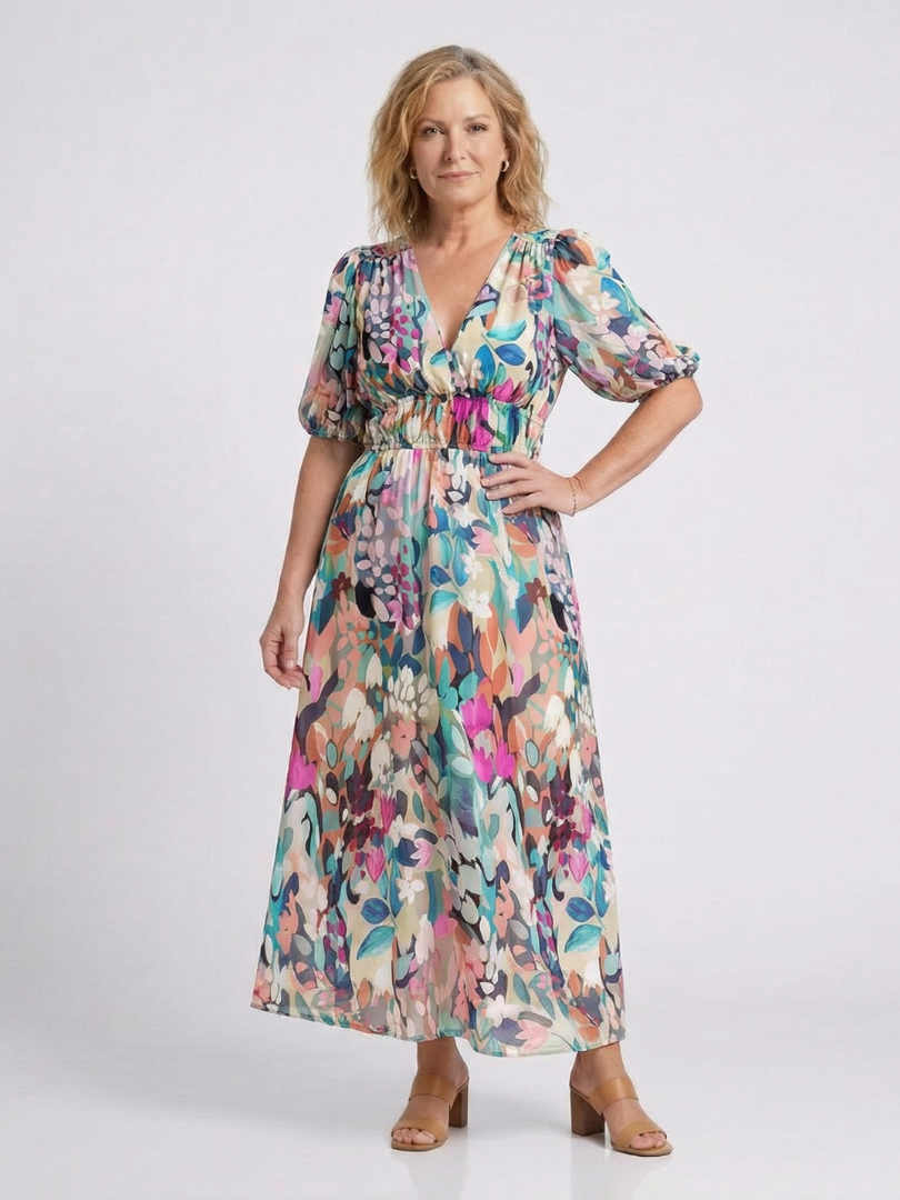 Women's Flattering Midi Dress with Short Sleeves Klara