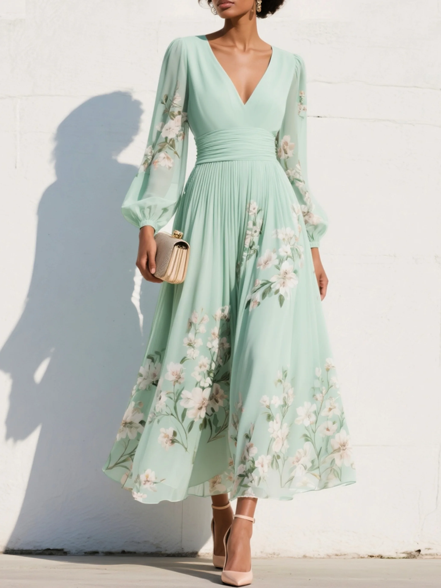 Women's Floral Design Midi Dress Klara