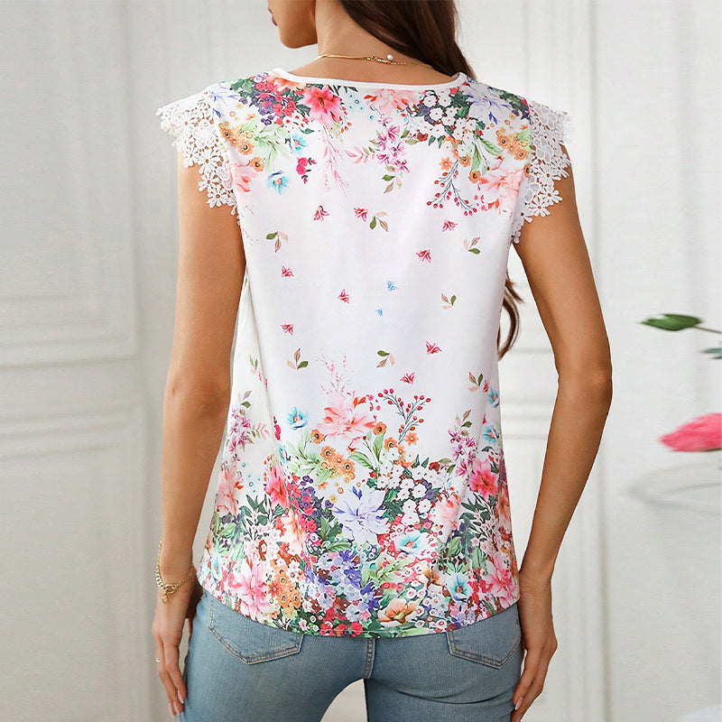 Women's Floral Pattern Lace Sleeve Blouse Klara