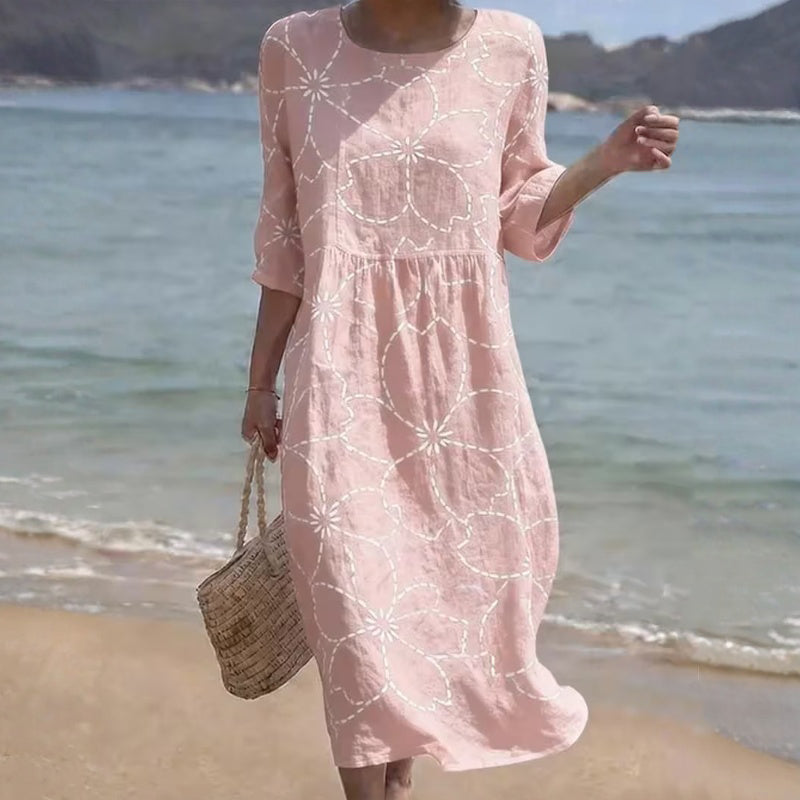 Women's Floral Print Crew Neck Summer Dress Klara