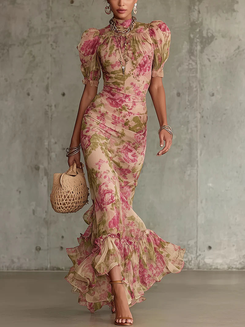 Women's Floral Print Puff Sleeve Maxi Dress Klara