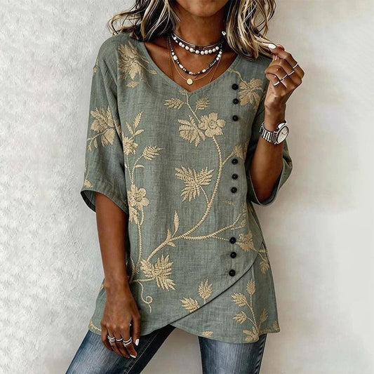 Women's Floral Print V-Neck Blouse Klara