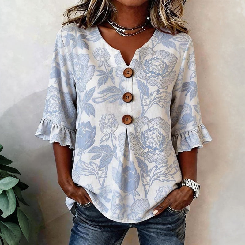 Women's Floral Print V-Neck Blouse Klara