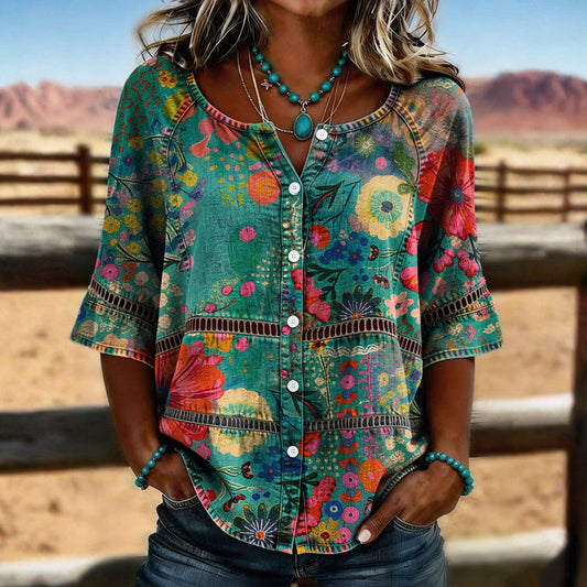 Women's Floral Print V-Neck Blouse Klara