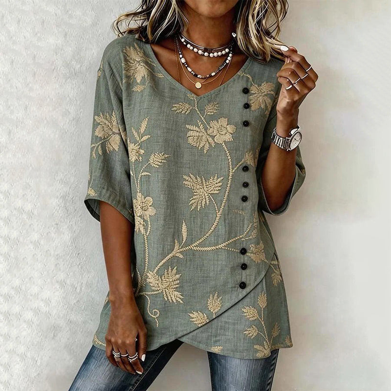 Women's Floral Print V-Neck Blouse Klara
