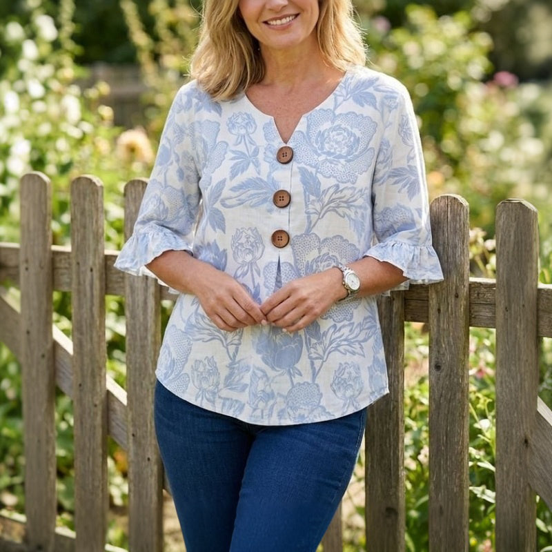Women's Floral Print V-Neck Blouse Klara