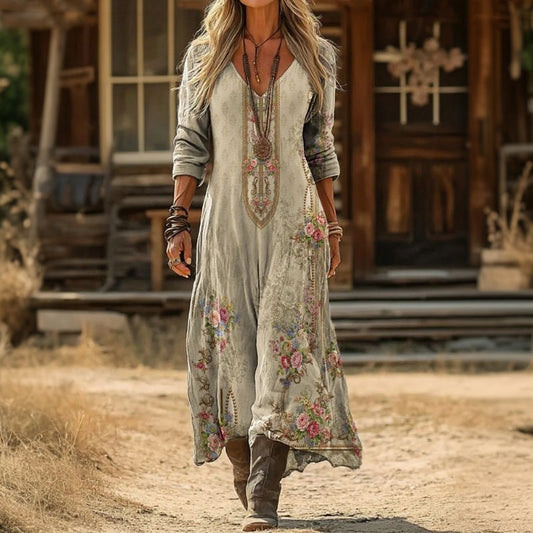 Women's Floral Print V-Neck Midi Dress Klara