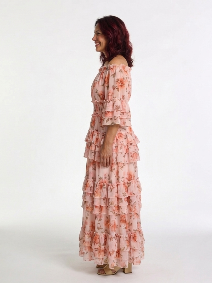 Women's Floral Ruffle Neckline Maxi Dress Klara