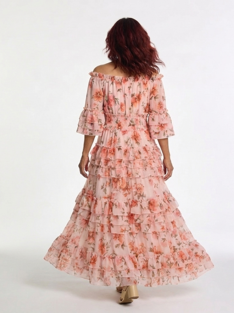 Women's Floral Ruffle Neckline Maxi Dress Klara