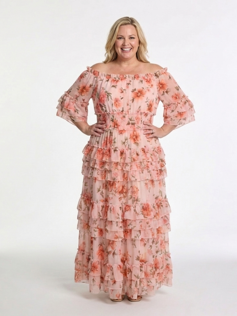 Women's Floral Ruffle Neckline Maxi Dress Klara