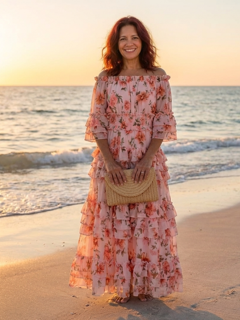 Women's Floral Ruffle Neckline Maxi Dress Klara