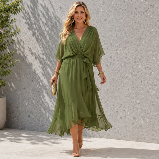 Women's Flowing Chiffon V-Neck Maxi Dress Klara
