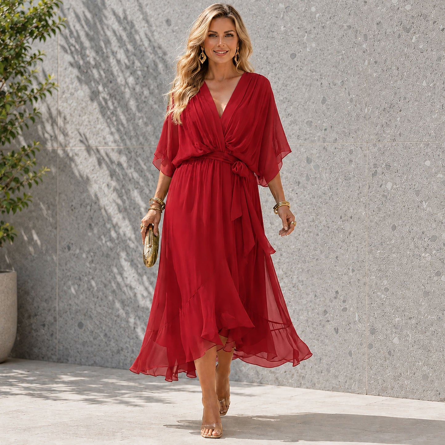 Women's Flowing Chiffon V-Neck Maxi Dress Klara