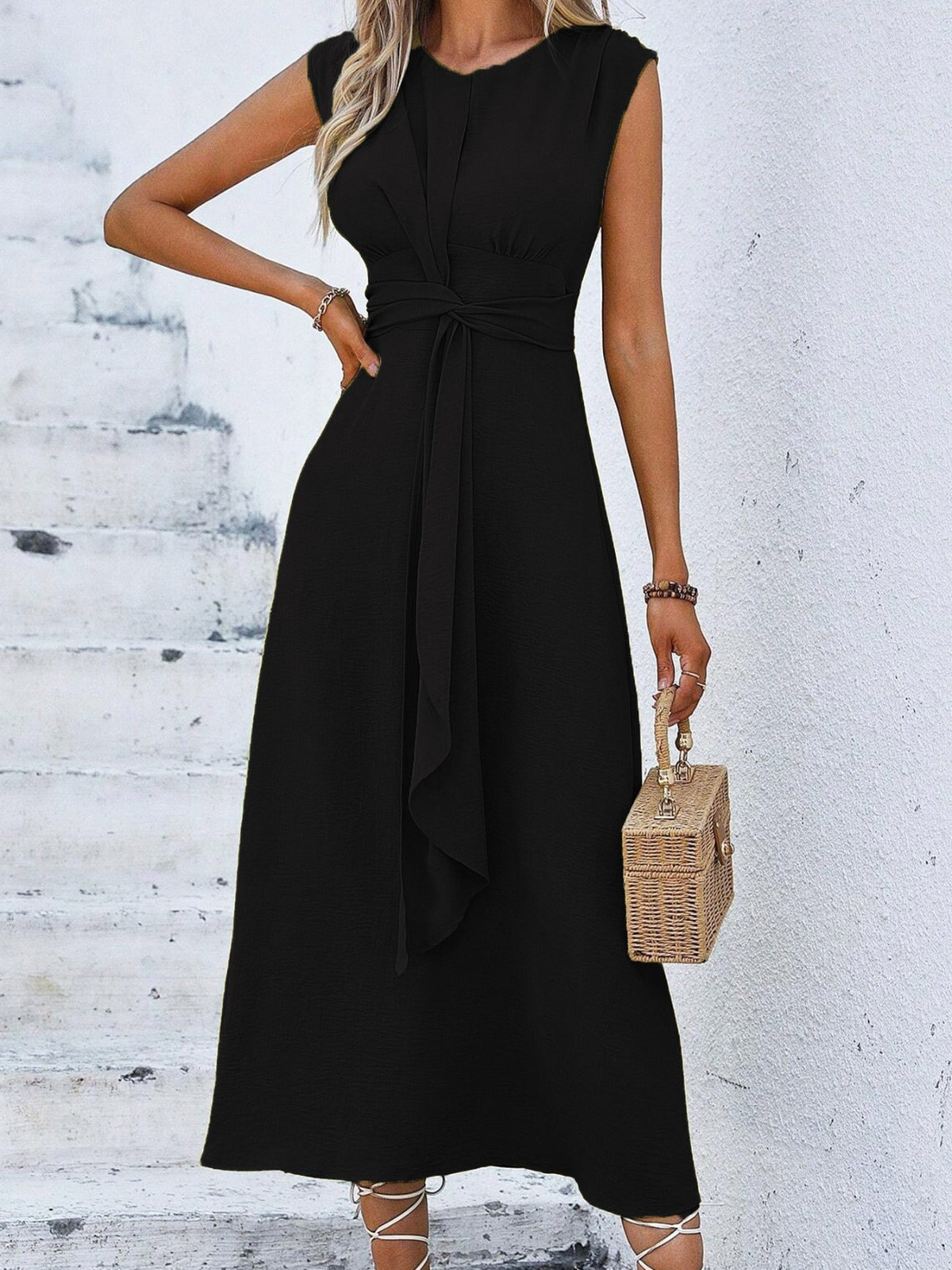 Women's Flowy Midi Dress with Adjustable Waist Klara