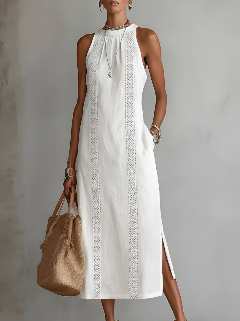 Women's Fluid Cotton Midi Dress With Mandarin Collar Klara