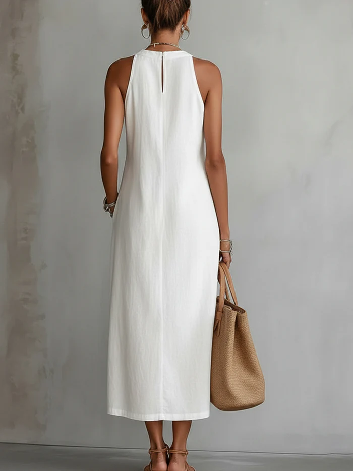 Women's Fluid Cotton Midi Dress With Mandarin Collar Klara