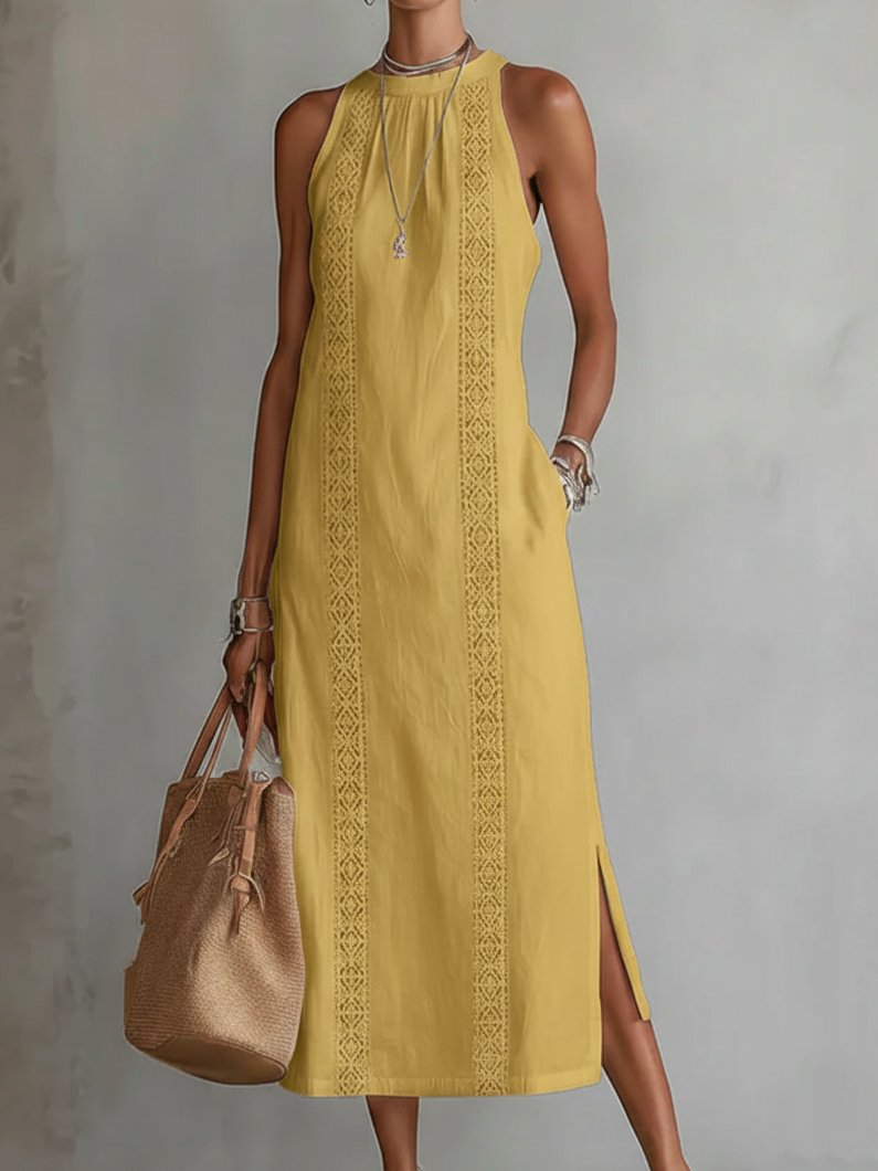 Women's Fluid Cotton Midi Dress With Mandarin Collar Klara