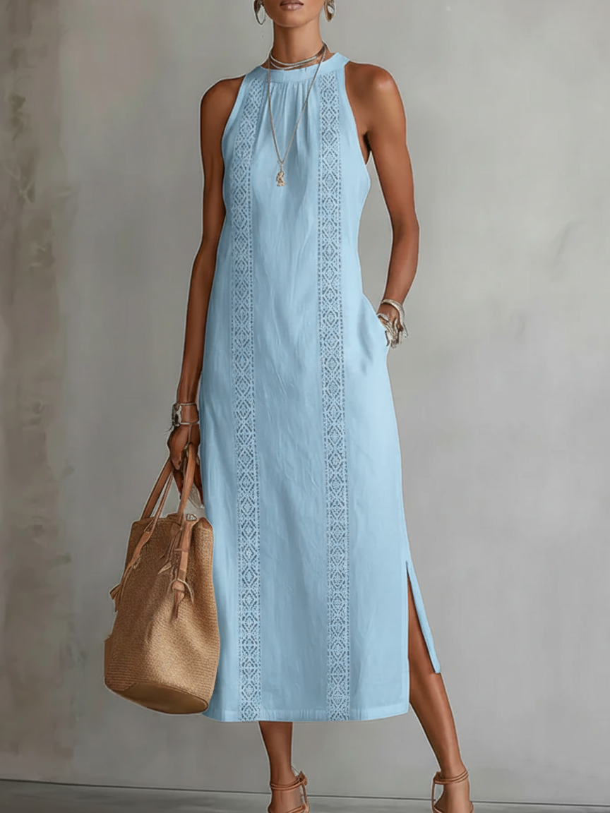 Women's Fluid Cotton Midi Dress With Mandarin Collar Klara