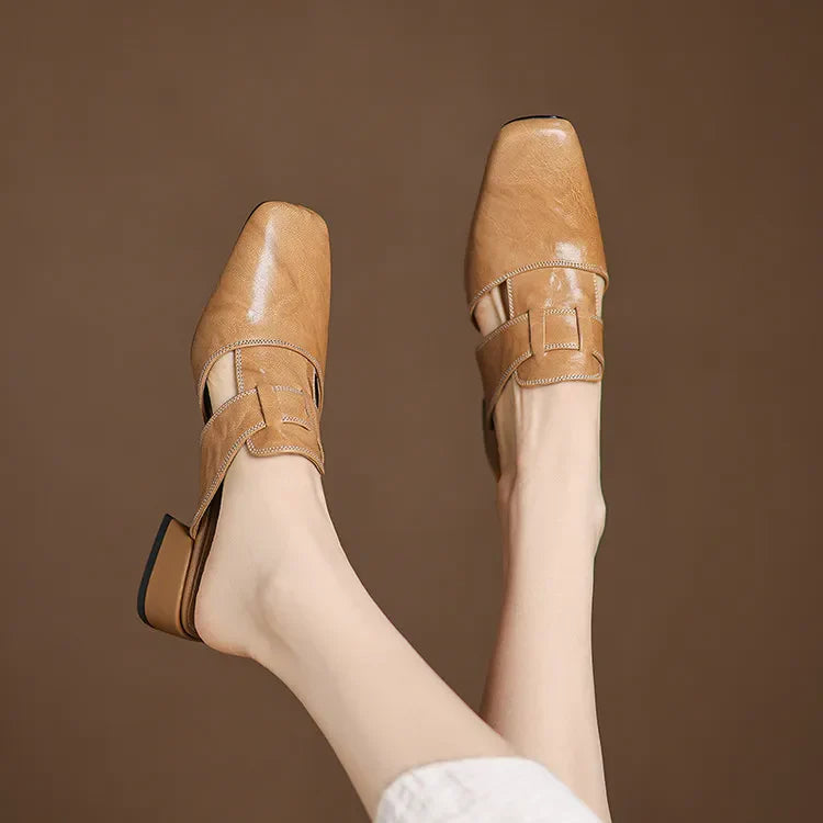 Women's Genuine Leather Cut-Out Mules Klara