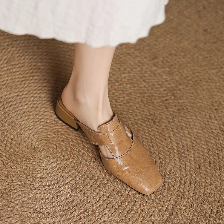 Women's Genuine Leather Cut-Out Mules Klara