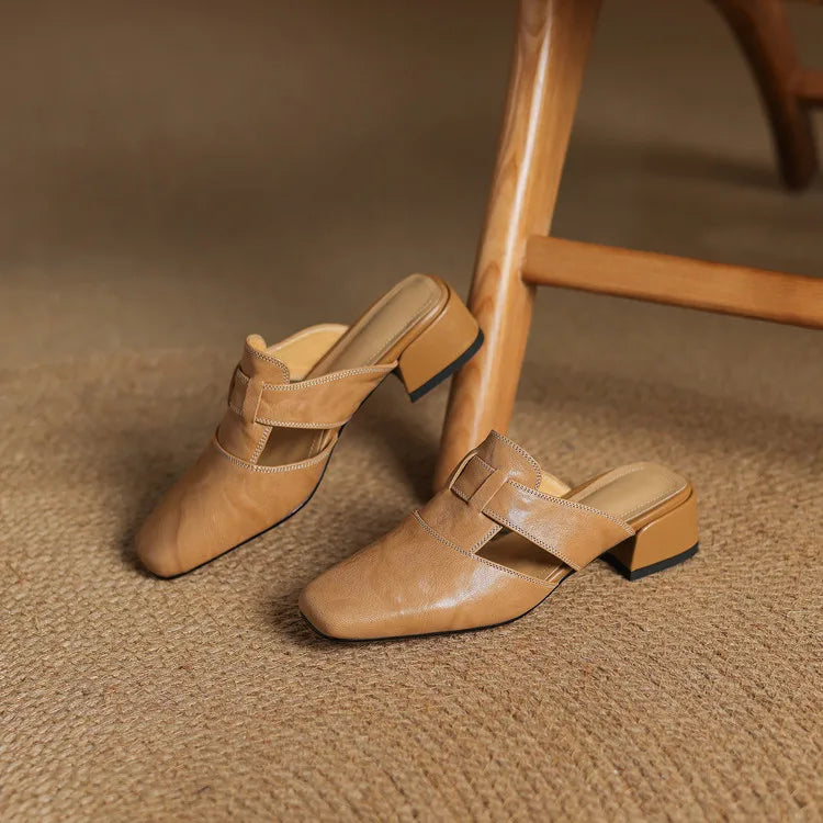 Women's Genuine Leather Cut-Out Mules Klara