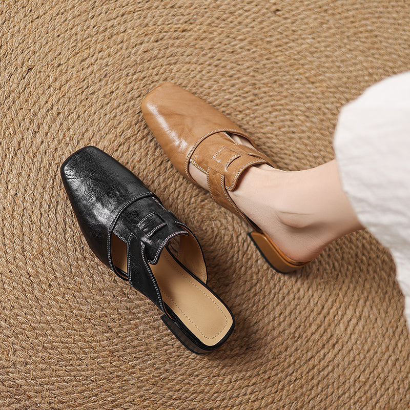 Women's Genuine Leather Cut-Out Mules Klara