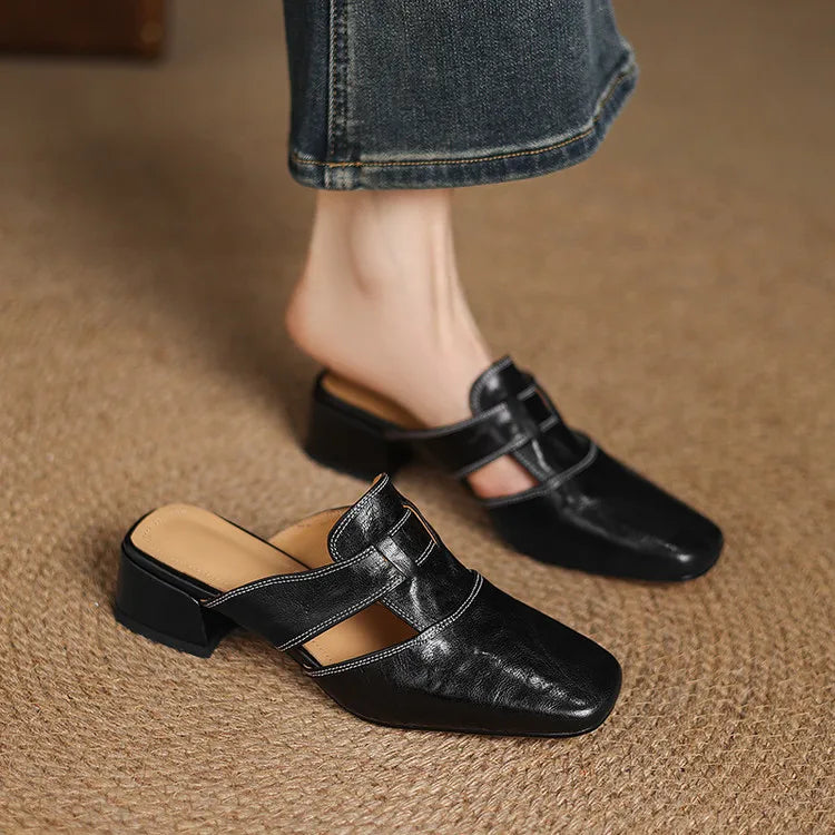 Women's Genuine Leather Cut-Out Mules Klara