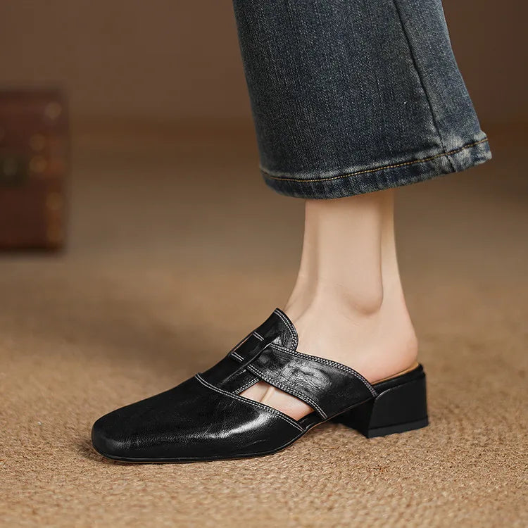 Women's Genuine Leather Cut-Out Mules Klara
