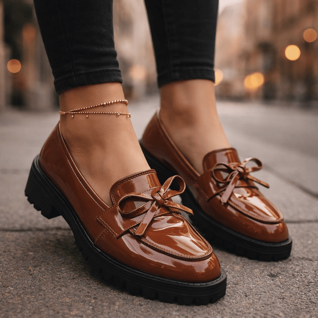 Women's High-Gloss Leather Platform Loafers Klara