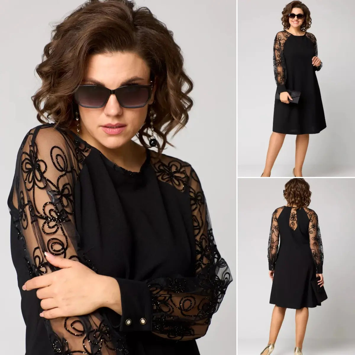 Women's Lace Midi Dress with Transparent Sleeves Klara