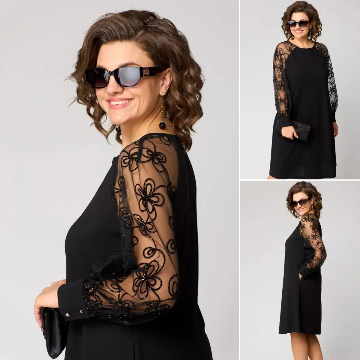 Women's Lace Midi Dress with Transparent Sleeves Klara