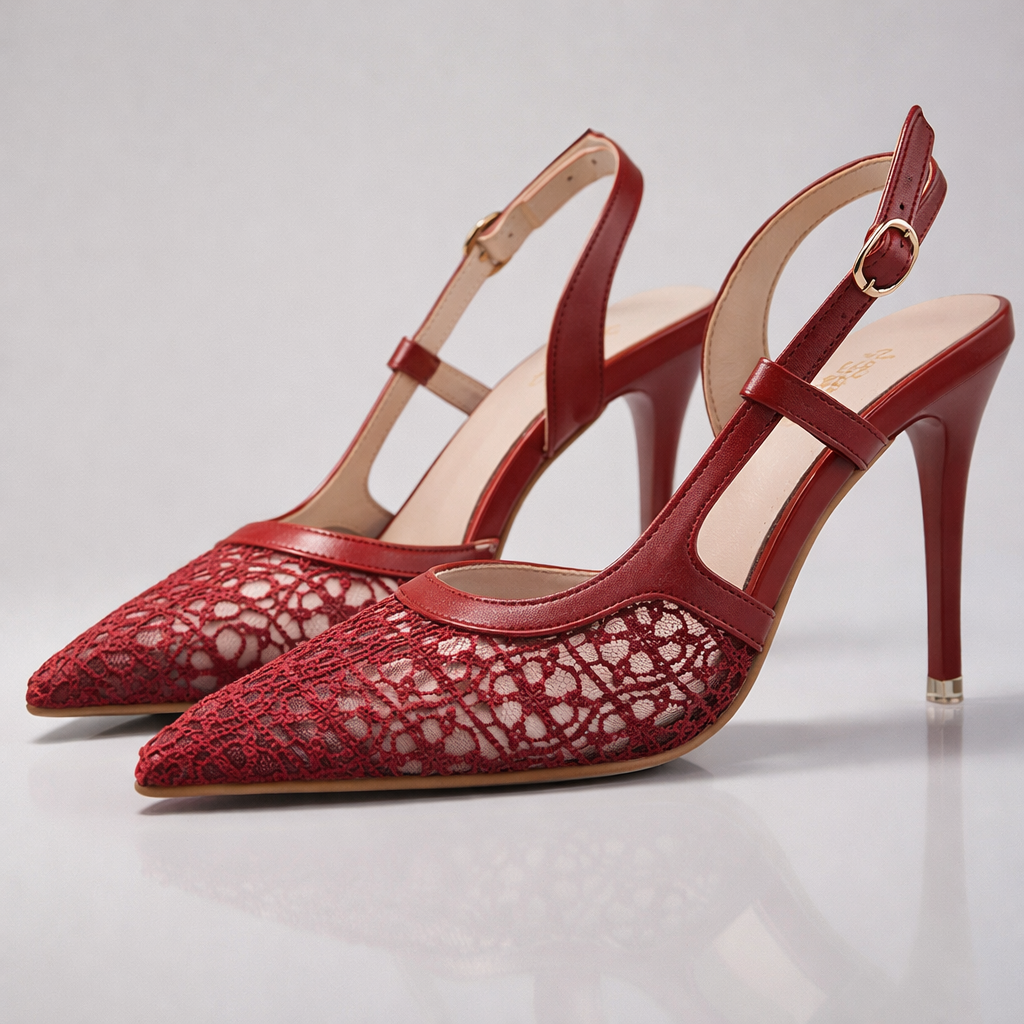 Women's Lace Trim Slingback Heels Klara