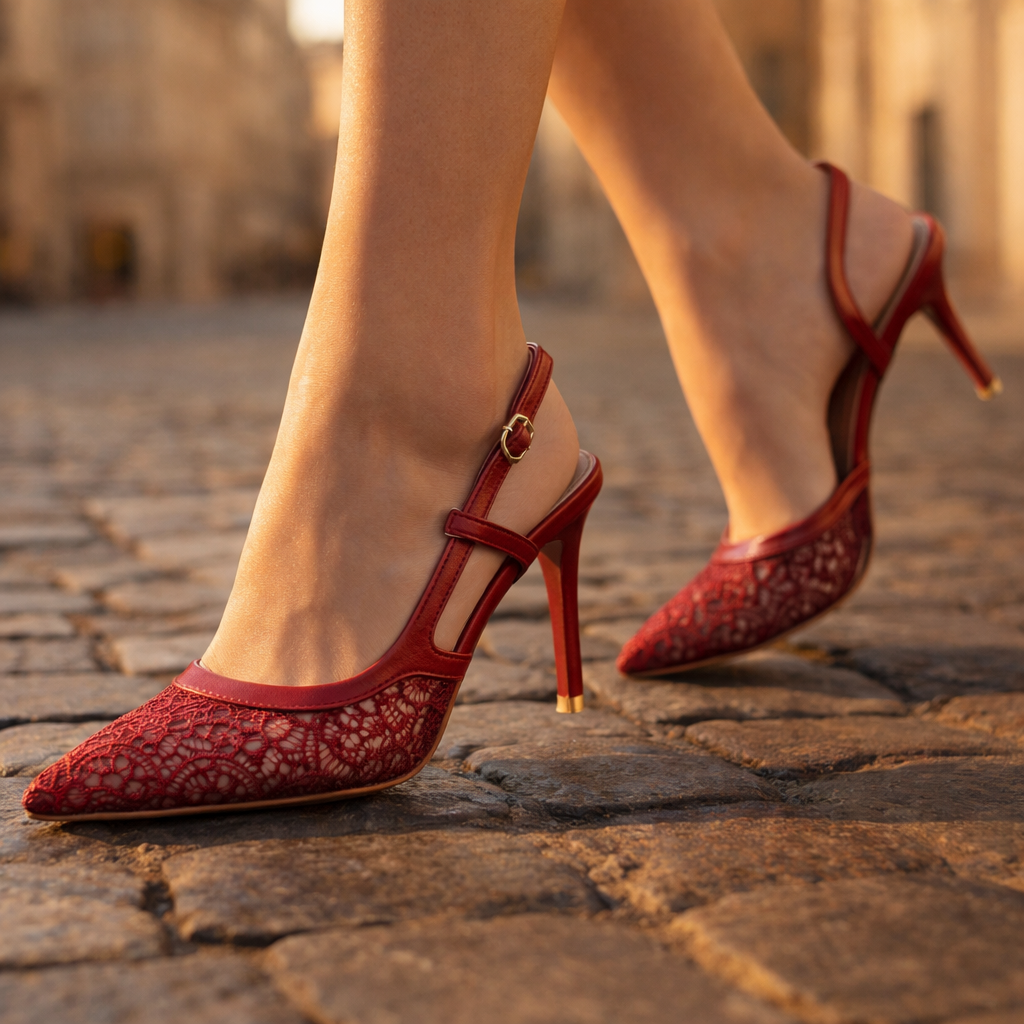 Women's Lace Trim Slingback Heels Klara