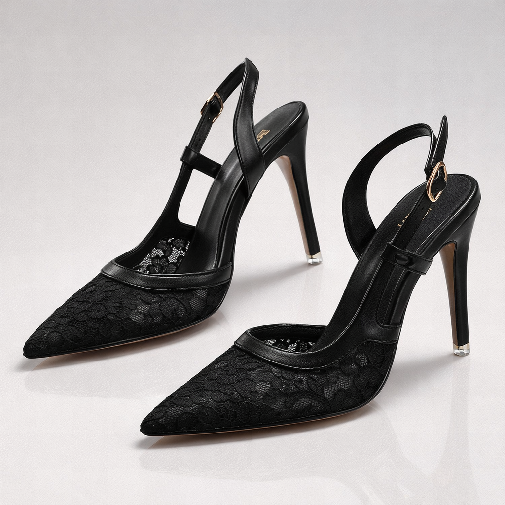 Women's Lace Trim Slingback Heels Klara