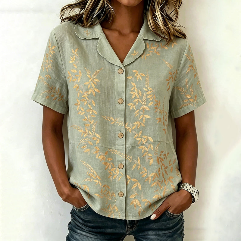 Women's Leaf Print Short Sleeve Blouse Klara