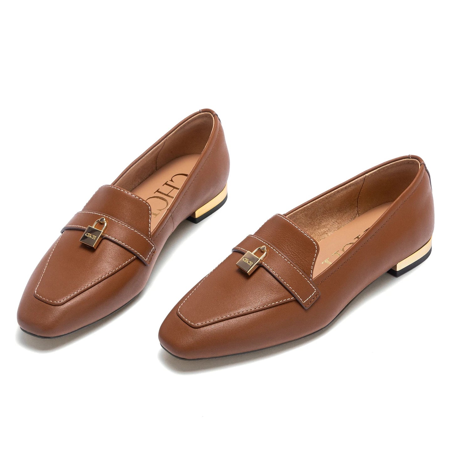 Women's Leather Moccasin Shoes with Gold Lock Detail Klara
