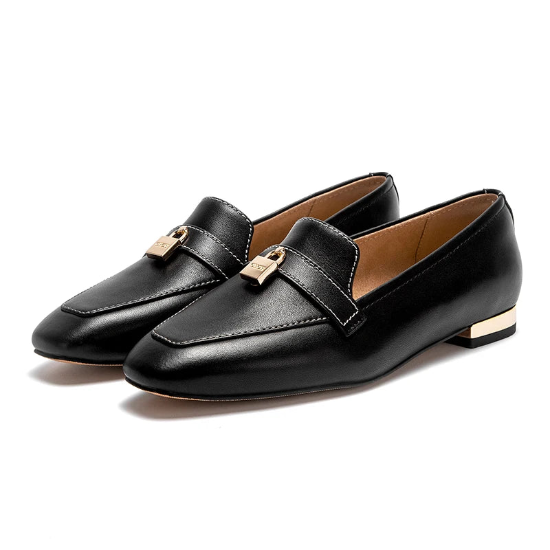Women's Leather Moccasin Shoes with Gold Lock Detail Klara