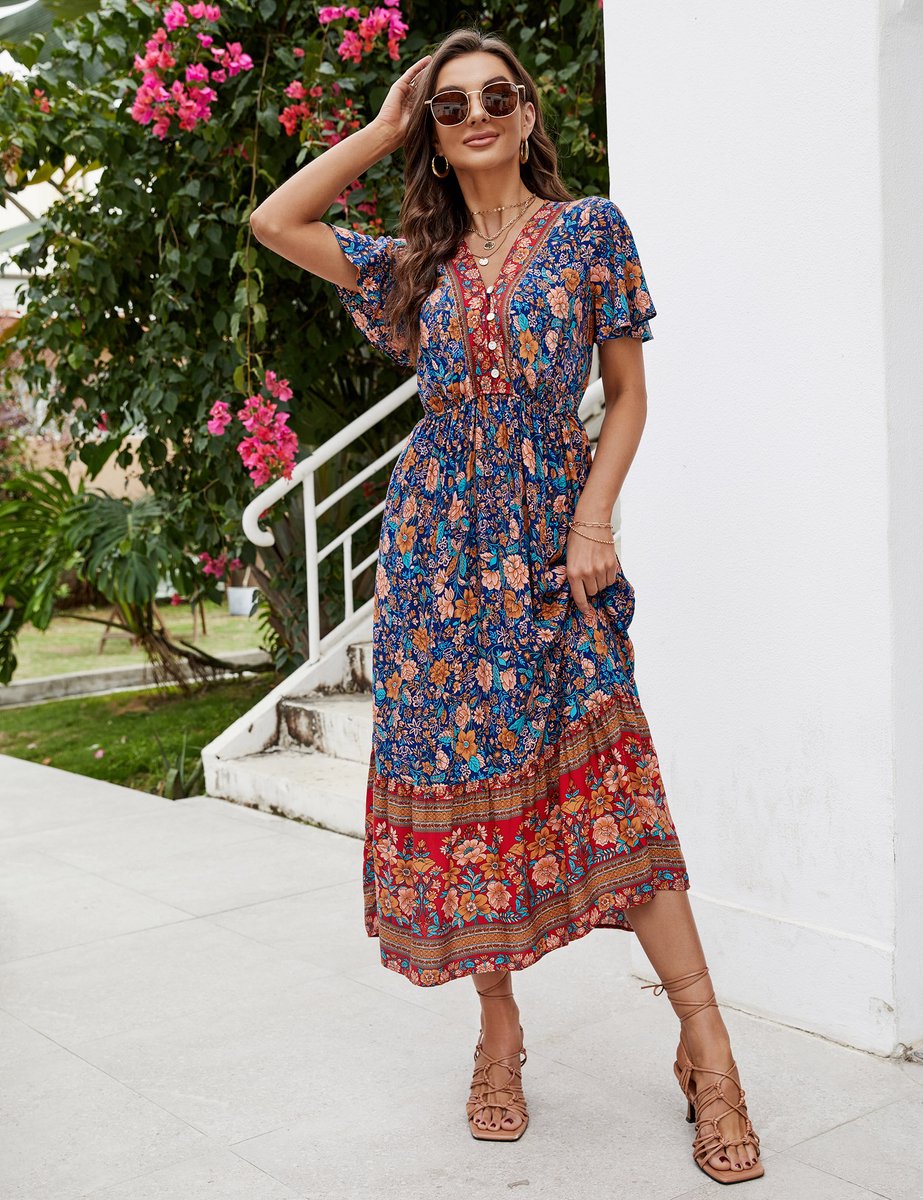 Women's Lightweight Floral Print Midi Dress Klara