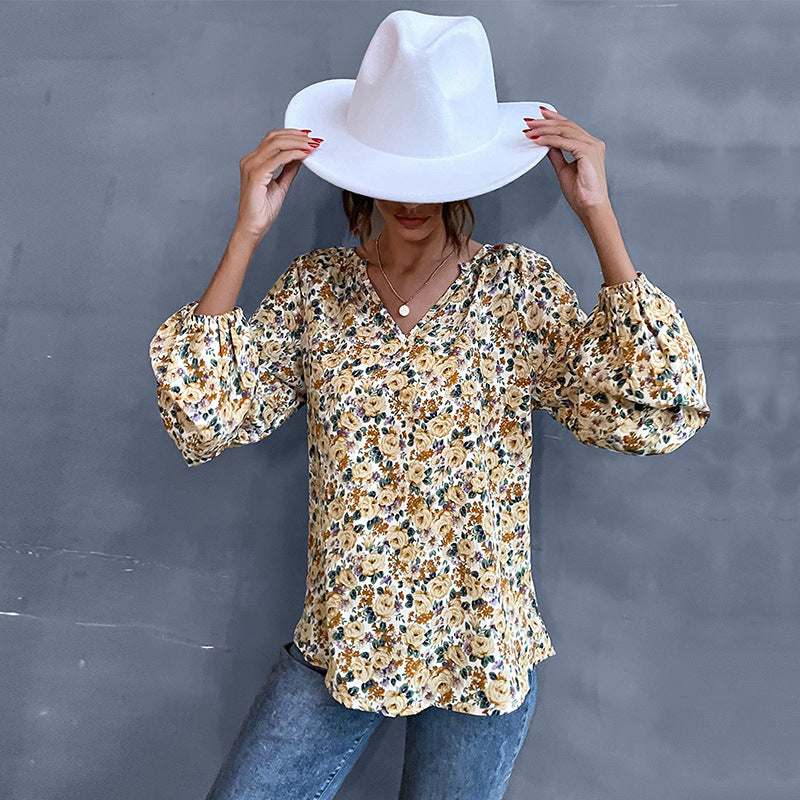 Women's Lightweight Floral Puff Sleeve Blouse Klara