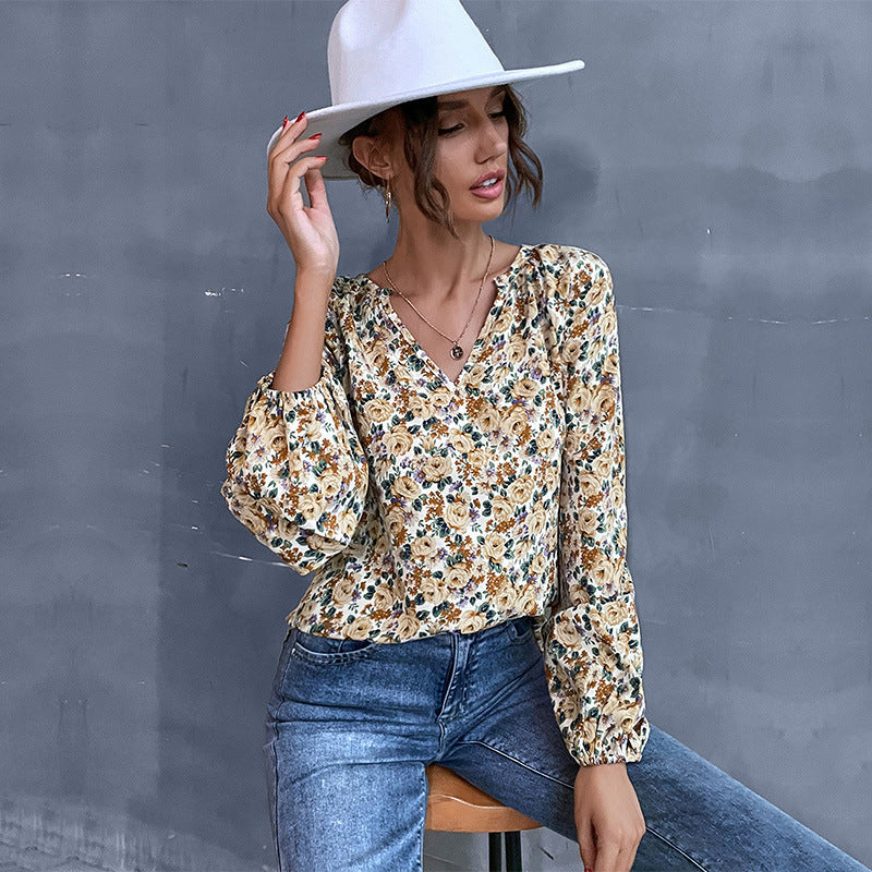 Women's Lightweight Floral Puff Sleeve Blouse Klara