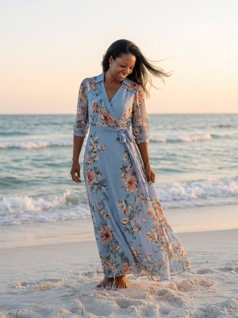 Women's Lightweight Floral Wrap Maxi Dress Klara