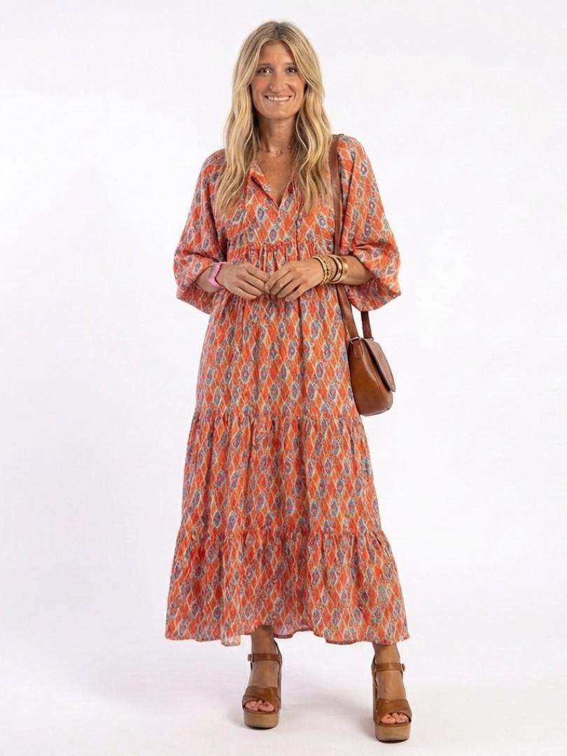 Women's Lightweight Geometric Print Midi Dress Klara