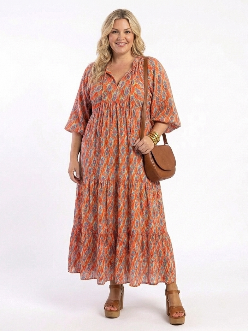 Women's Lightweight Geometric Print Midi Dress Klara