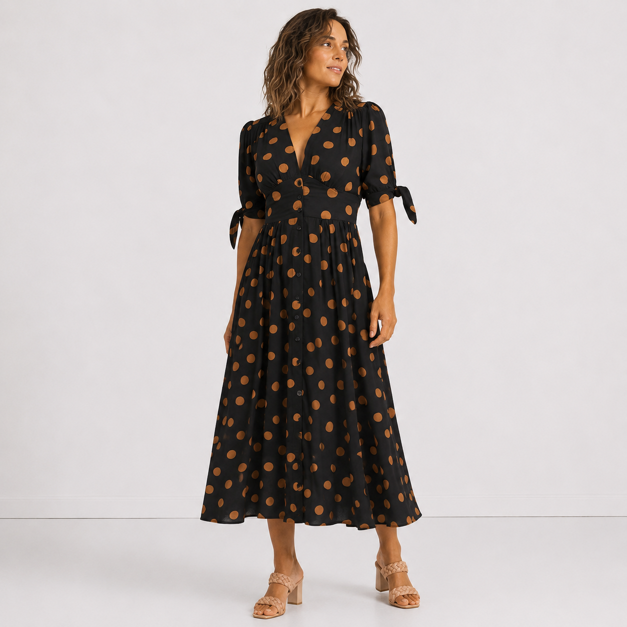 Women's Lightweight Polka Dot Midi Dress Klara