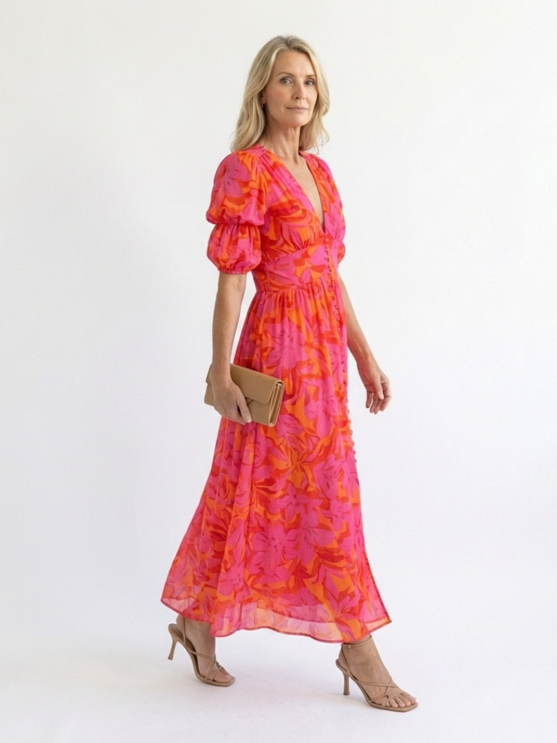 Women's Lightweight Puff Sleeve Midi Dress Klara