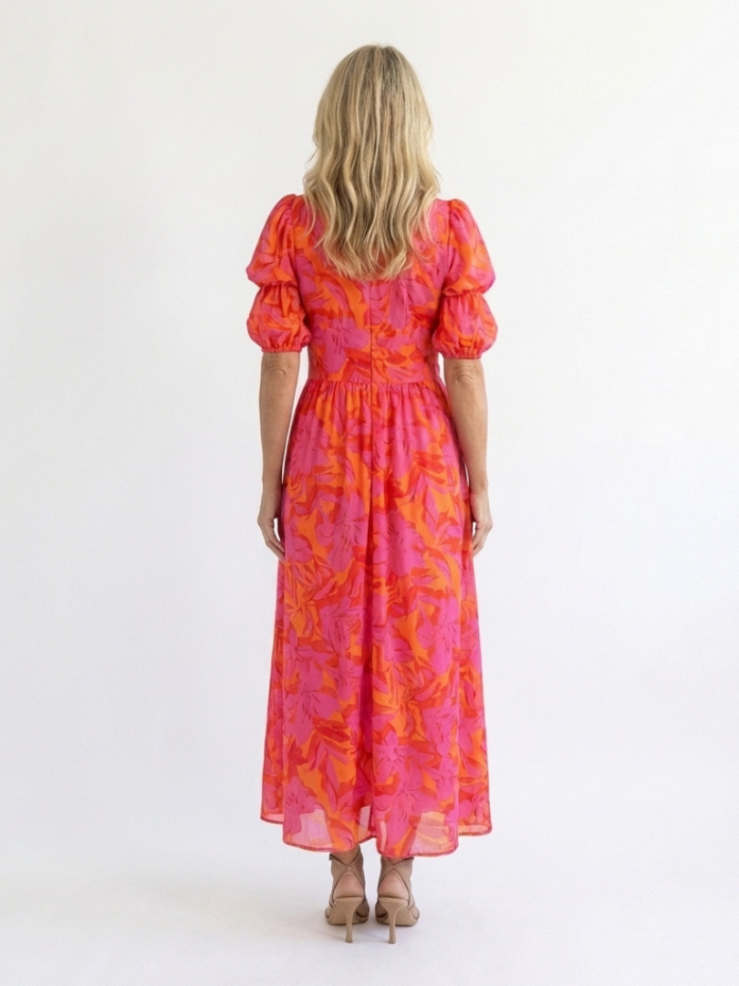Women's Lightweight Puff Sleeve Midi Dress Klara