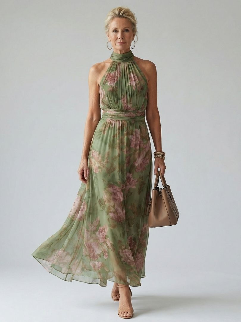 Women's Lightweight Ruffled Halterneck Midi Dress Klara