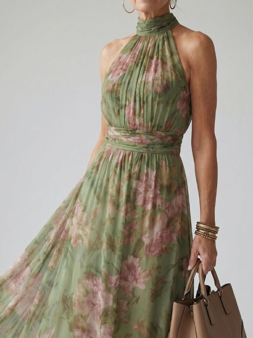 Women's Lightweight Ruffled Halterneck Midi Dress Klara