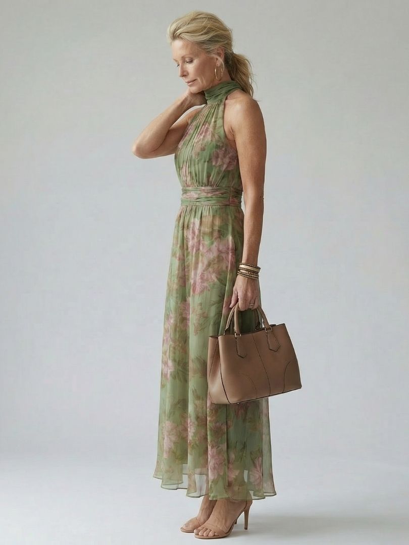 Women's Lightweight Ruffled Halterneck Midi Dress Klara